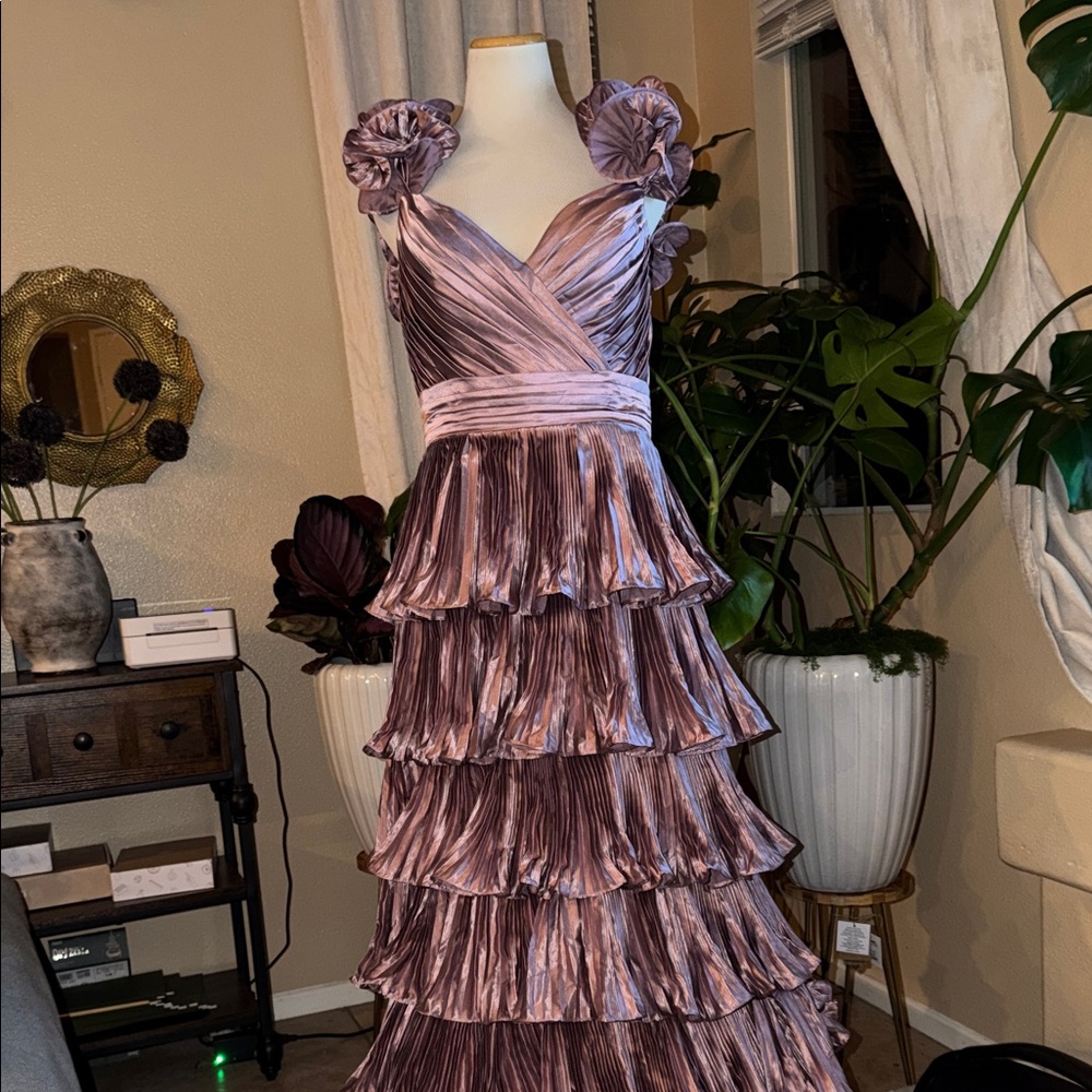Dusky Mauve Tiered Ruffle Evening Dress - Brand: